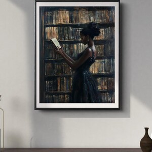 Black Wall Art | Bookworm | Library Art | Home Decor | Oil Painting Style Print | Digital Download image 10