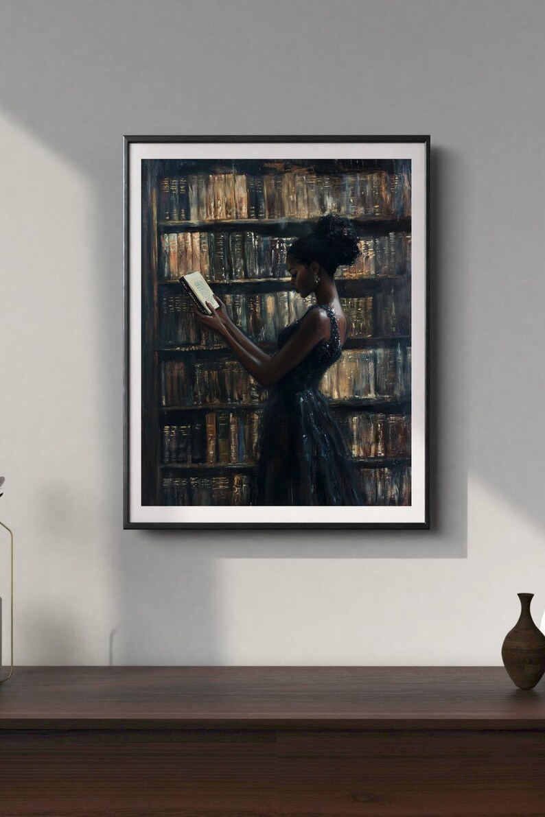 Black Wall Art | Bookworm | Library Art | Home Decor | Oil Painting Style Print | Digital Download image 10