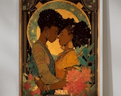 The Lovers Tarot Card | Black Wall Art | LGBTQ | Digital Download | Tarot Wall Decor | Sapphic Art