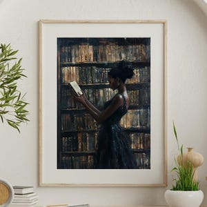 Black Wall Art | Bookworm | Library Art | Home Decor | Oil Painting Style Print | Digital Download image 9