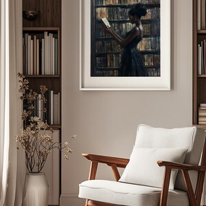 Black Wall Art | Bookworm | Library Art | Home Decor | Oil Painting Style Print | Digital Download image 3