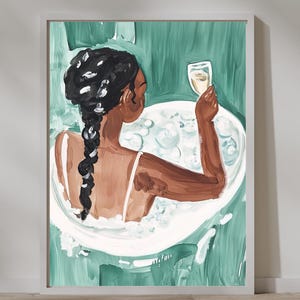 Schwarze Frau Kunst | Digitaler Download | Schwarze Wandkunst | Badezimmer Dekor | Schaumbad | Self Care Wandkunst