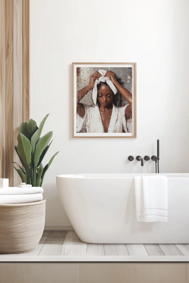 Black Wall Art Bathroom Wall Art Black Women Oil Painting Printable ...
