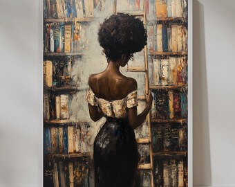 Black Wall Art | Bookworm Library Nerd Reading Lover | Vintage Oil Painting Print | Digital Download