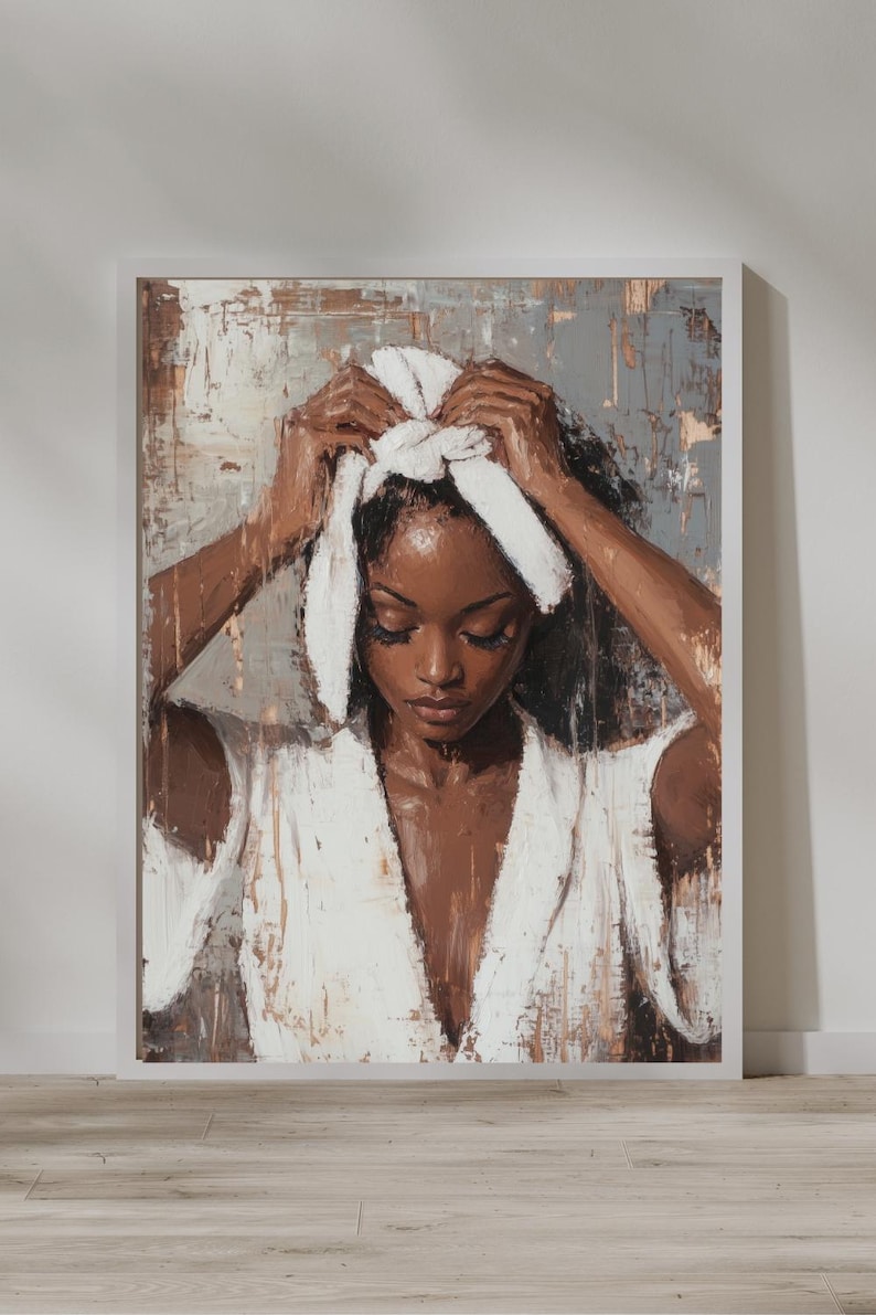 Black Wall Art Bathroom Wall Art Black Women Oil Painting Printable ...