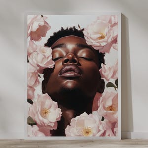 Jackson | Printable Download | Black Wall Art | Floral Wall Art | African American Man Portrait | Flower Art | Black People Wall Art