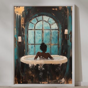 Schaumbad | Schwarze Frau Kunst | Digitaler Download | Schwarze Wandkunst | Badezimmer Dekor | Self Care Wandkunst