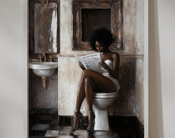 Bathroom Wall Art | African American | Toilet | Printable Download | Women Art | Black Oil Painting | Fashion