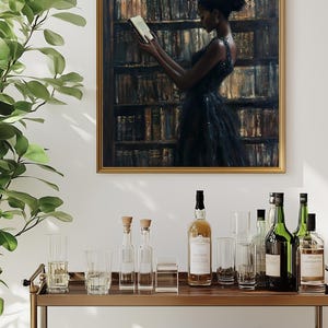 Black Wall Art | Bookworm | Library Art | Home Decor | Oil Painting Style Print | Digital Download image 11