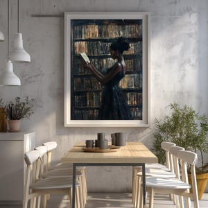 Black Wall Art | Bookworm | Library Art | Home Decor | Oil Painting Style Print | Digital Download image 7