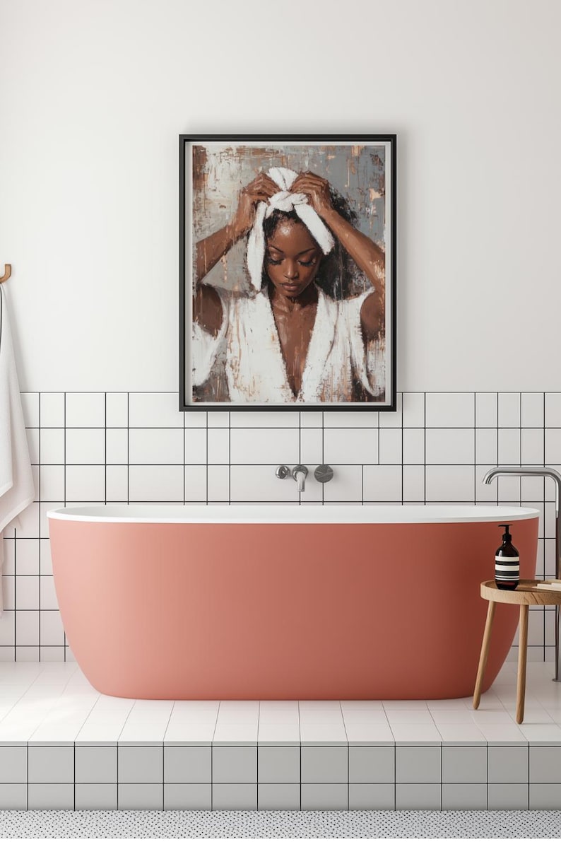 Black Wall Art Bathroom Wall Art Black Women Oil Painting Printable ...