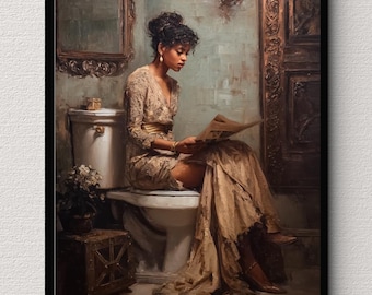 Black Wall Art | Bathroom Art | Vintage African American Woman - Printable Download