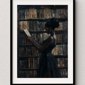 Black Wall Art | Bookworm | Library Art | Home Decor | Oil Painting Style Print | Digital Download image 8