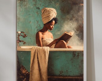 Black Wall Art | Bathroom Wall Decor | African American Print | Printable Download | Bathtub