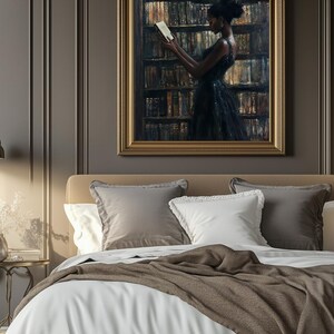 Black Wall Art | Bookworm | Library Art | Home Decor | Oil Painting Style Print | Digital Download image 2