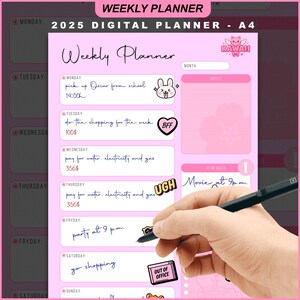 Weekly Planner Digital Download – Kawaii Pastel Aesthetic | Printable A4 PDF | Cute Pink Organizer with Notes Section