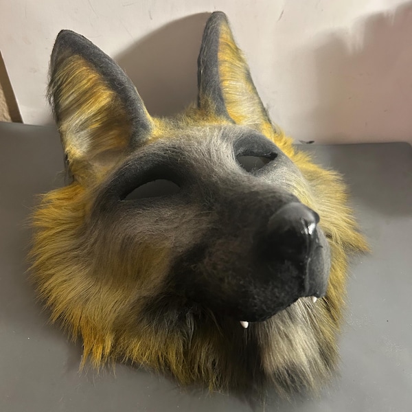 Cross fox therian mask with neck fur