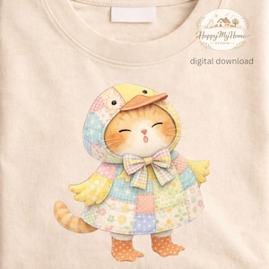 Patchwork Cat Duck Costume PNG – Kawaii Animal Shirt Design – Digital Download