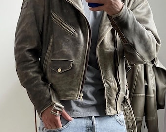 Rare Vintage 90s IXS Racing Biker Washed Distressed Leather Jacket