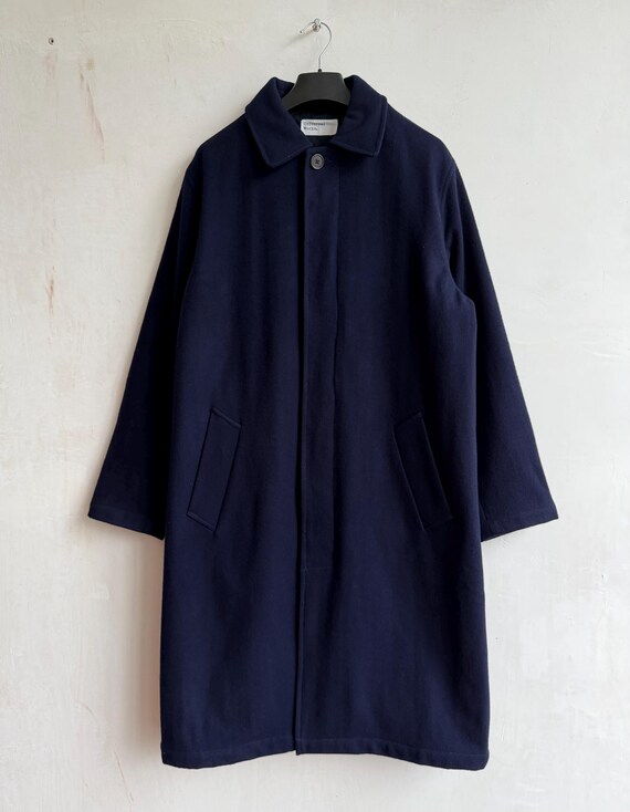 Universal Works Mowbray Wool Navy Blue Mac Coat