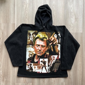 Vintage Johnny Hallyday Big Logo Black Hoodie
