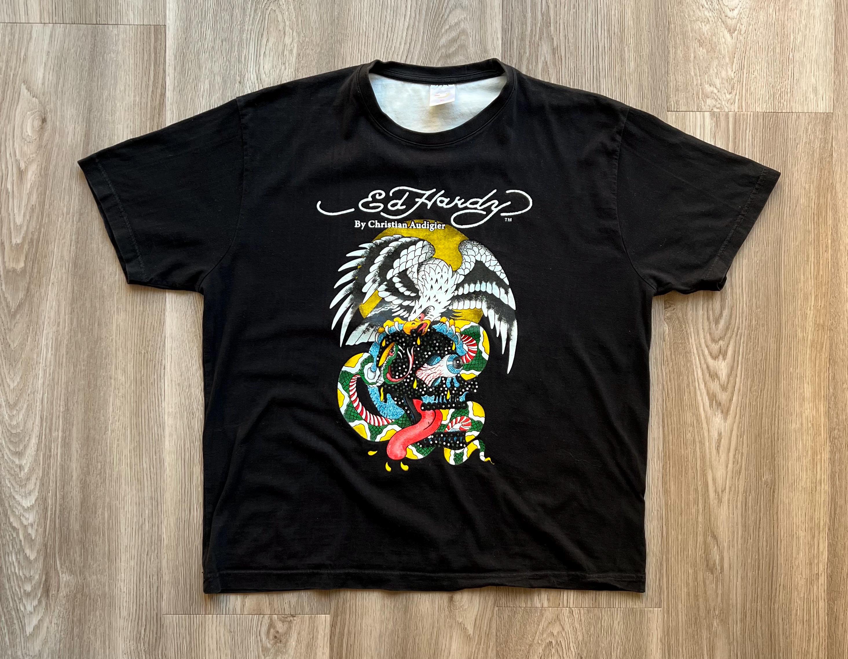 【廃盤】Christian Audigier Tシャツ ヴィンテージ 蛇 豹 黒 Vintage Ed Hardy by Christian Audigier Eagle and Snake T-shirt - Etsy
