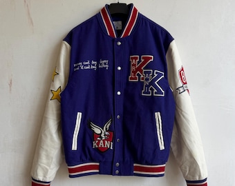 Karl Kani Blue White College Varsity Jacket Embroidered Big Logo