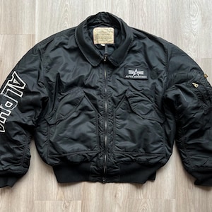 Vintage Alpha Industries Black Bomber Ma-1 Military Jacket