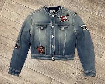 Karl Lagerfeld Women's Captain Karl Patch Denim Jacket