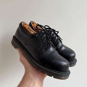 Vintage Solovair Black Leather Boots Shoes Steel Toe