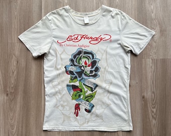 Vintage Ed Hardy by Christian Audigier Skull Black Rose of Death T-Shirt