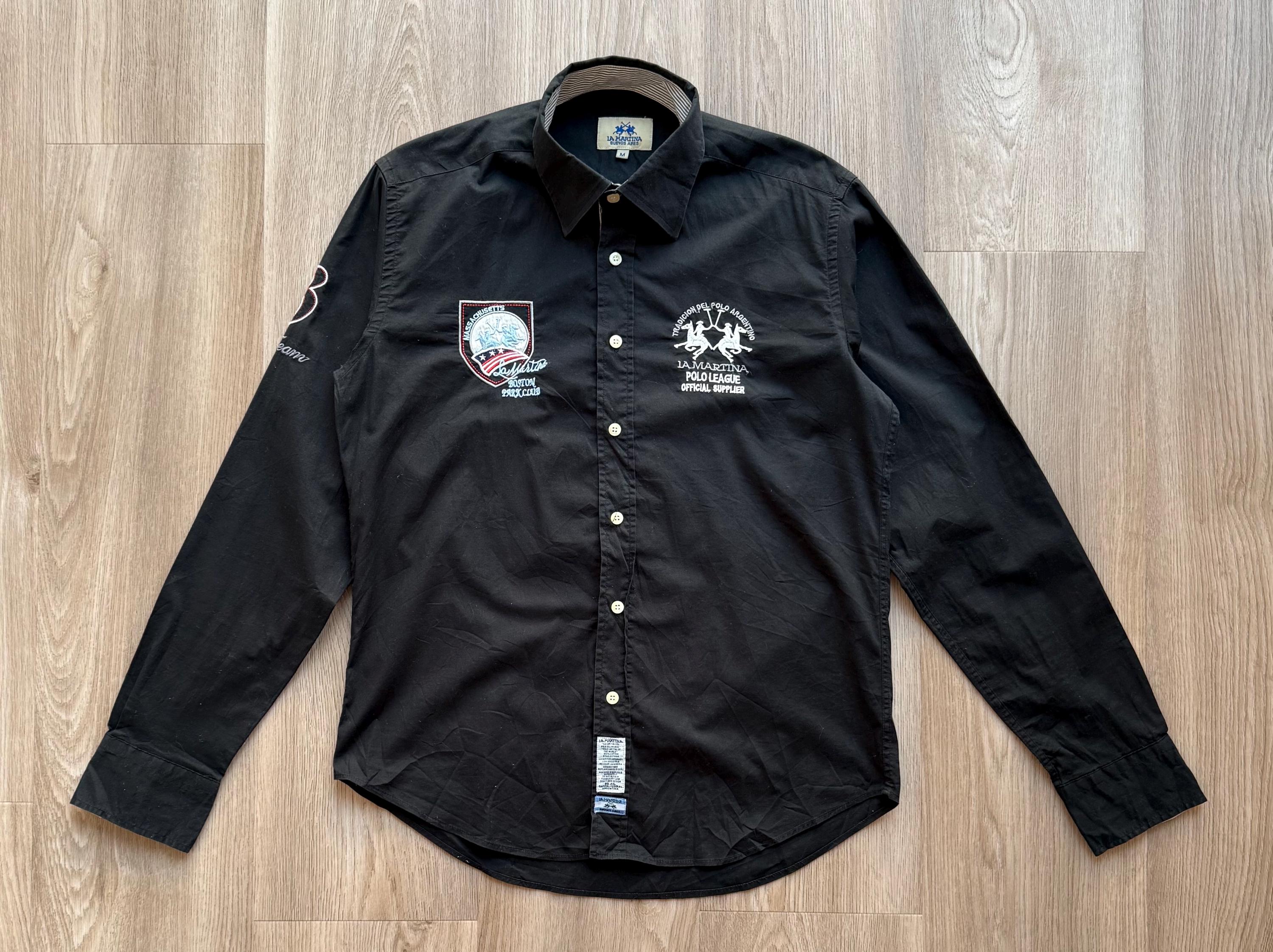 Camicia vintage La Martina Polo Team nera con bottoni Italia