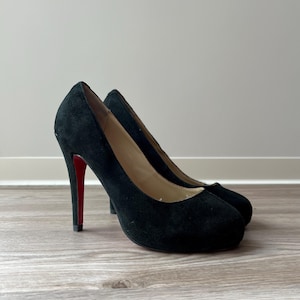 Christian Louboutin Black Velours Heels Shoes