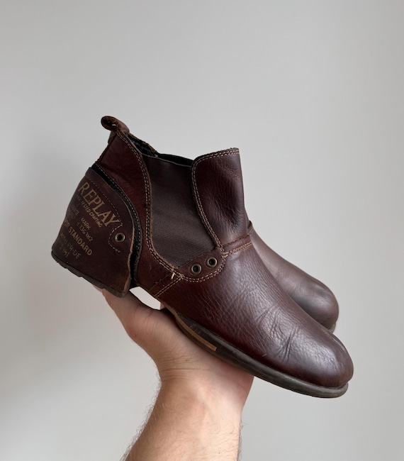 Vintage Replay Brown Biker Leather Boots A.S. 98 Avantgarde  display picture 3
