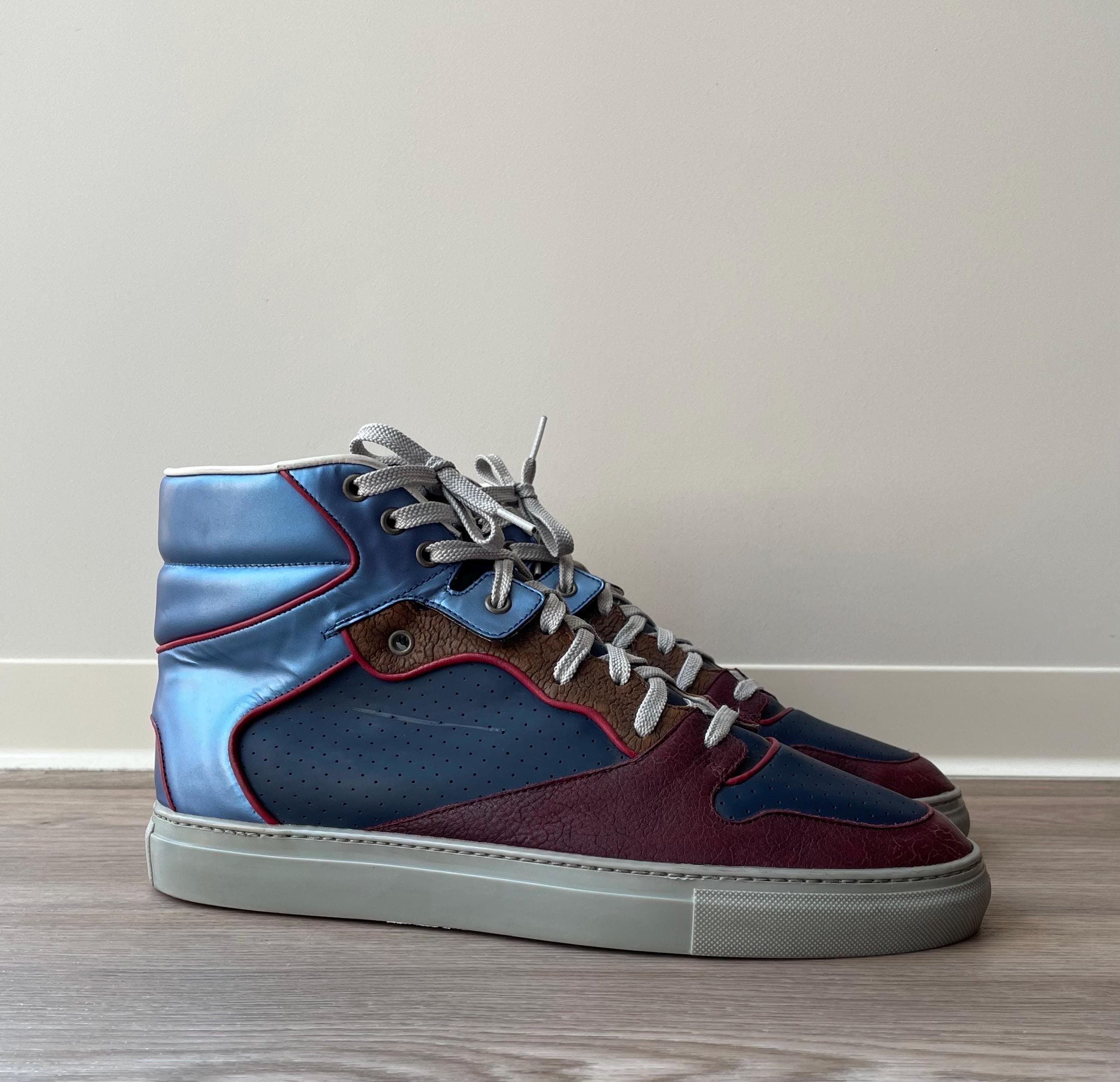 Balenciaga Blue Colorblock Leather High Top Sneakers