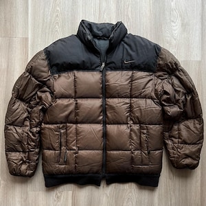 Vintage Nike Brown Puffer Down Jacket Embroidered Logo Y2K - Etsy