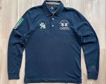 Vintage La Martina Black Shirt Polo Team Embroidered Logo Long
