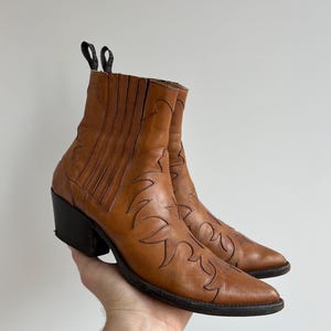 Vintage Sartore Paris Flame Tooled Leather Western Boots