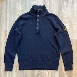 Stone Island 1/4 Navy Blue Wool Knit Sweater