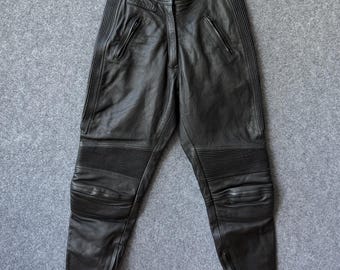Belstaff Black Leather Biker Pants Motorcycle Trousers
