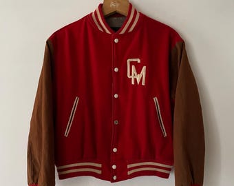 Vintage 70s Champion Running Varsity Bomber Suede Sleeves Jacket