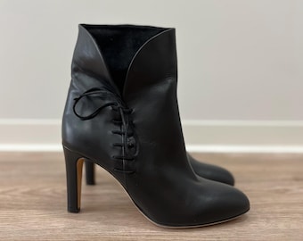 Bally Switzerland Black Leather Ankle Heels Boots