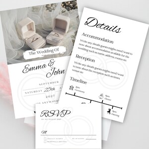 Rsvp Bild Hochzeit Thema Karte Einladung Vorlage, Hochzeit Details Anpassung, Empfang und Timeline Einladungspaket