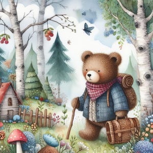 Foresta magica dell'orsacchiotto - Clip Art Bundle, Download digitale, File digitali, Stravagante, Picnic, Animale di peluche, Shabby Chic, Alberi, Fantasy