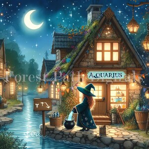 Boutique Verseau - signe du zodiaque, astrologie, anniversaire d'hiver, rivière, art mural, décoration, ensemble de cliparts, téléchargement de fichiers d'Images numériques