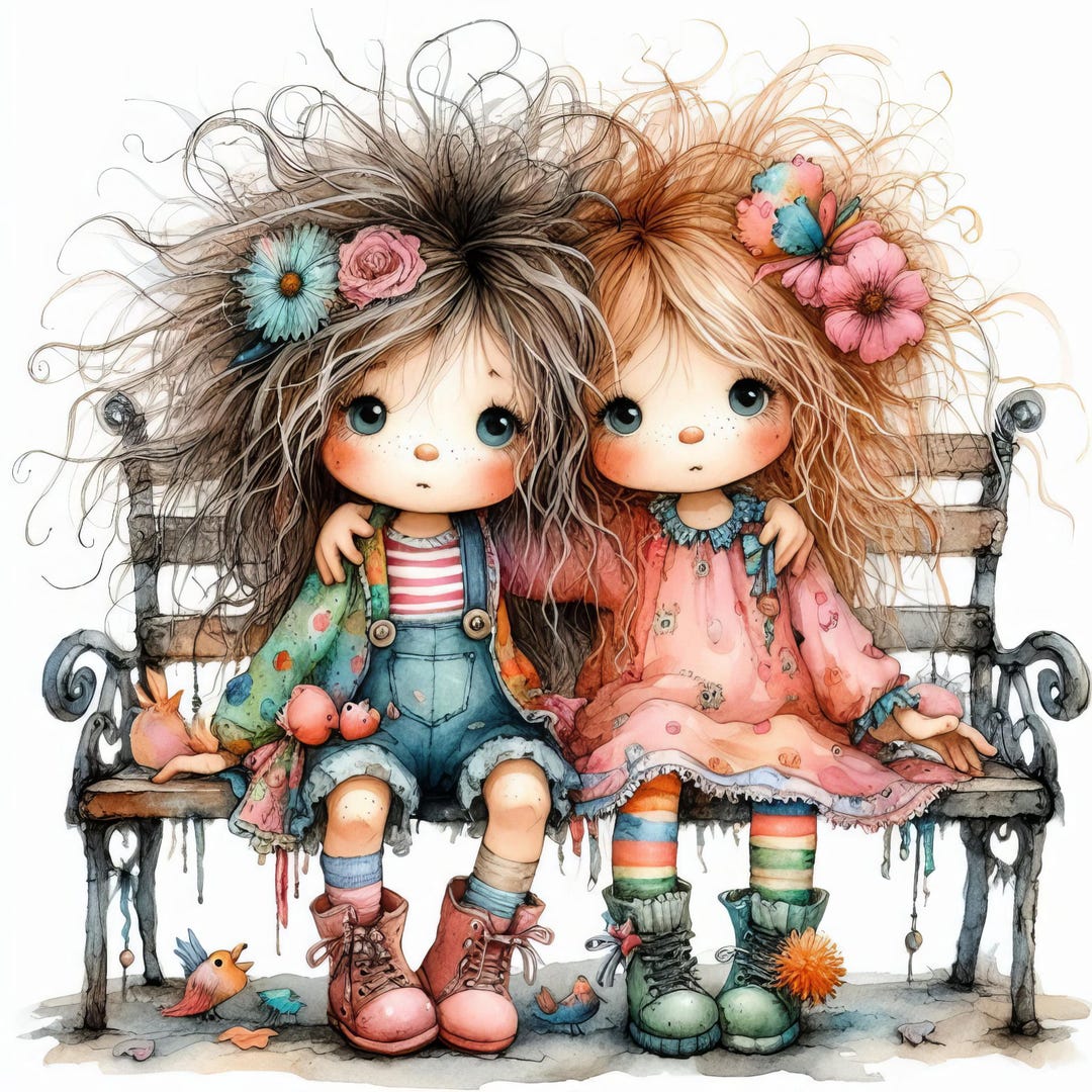 Whimsical Best Friends - Digital Clip Art Bundle, Shabby Chic, Flowers ...