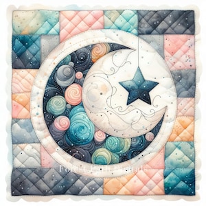 Månquilt - Clip Art-paket, digital nedladdning, digitala filer, digitala bilder, väggkonst, shabby chic, vintage, quiltkvadrat, stjärna, lapptäcke
