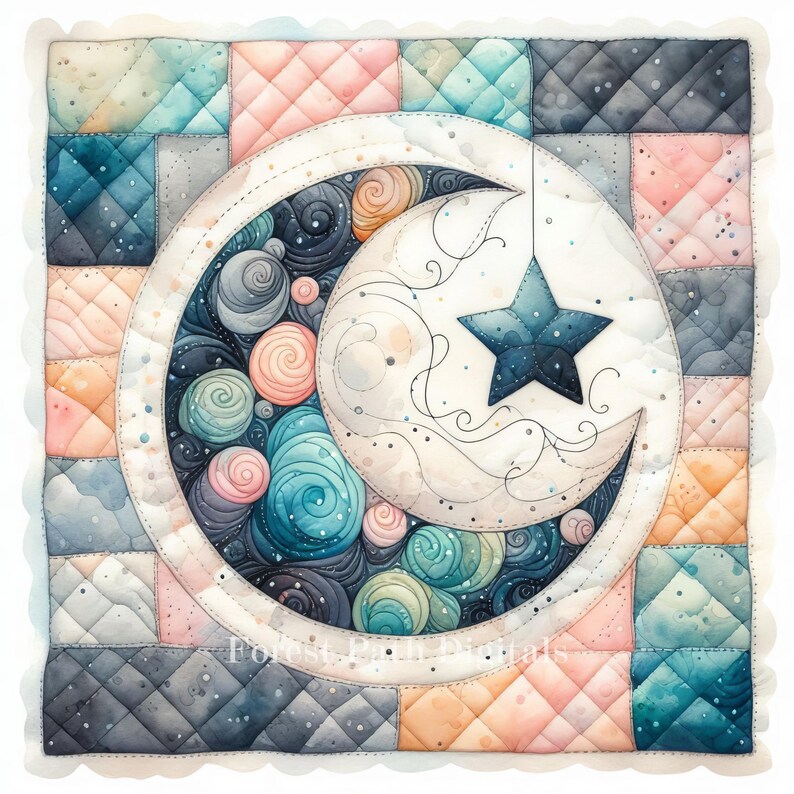 Patchwork Moon Moon Quilt - Clip Art Bundle, Digital Download, Digital Files, Digital ...