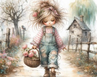 Farm Delivery - Digital Clip Art Bundle, Shabby Chic, Flowers, Rustic, Ranch, Cowboy, Cowgirl, Whimsical, Watercolor, Basket, Fruit, Veggies