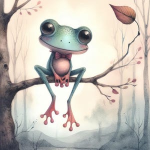 Grenouille lunatique des forêts - lot de cliparts, téléchargement numérique, fichiers numériques, fantaisiste, arbre, marais, grenouille, lune, bois, bohème, dessin animé